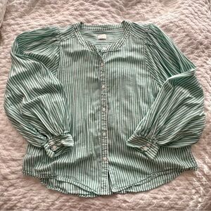 Target's A New Day Green and White Stripe Balloon Sleeve Button Down